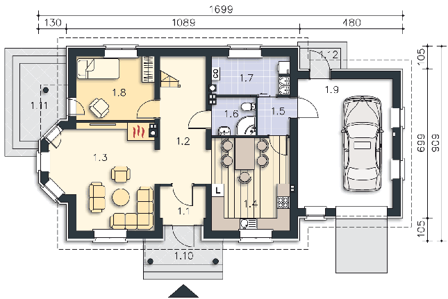 Rzut parteru POW. 104,0 m²