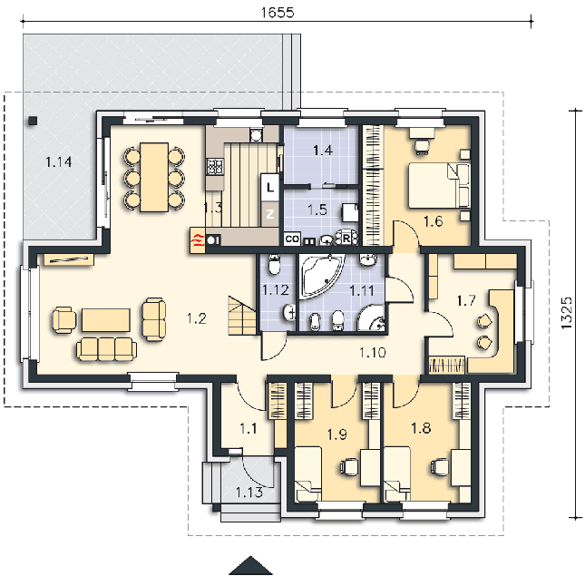 Rzut parteru POW. 131,9 m²
