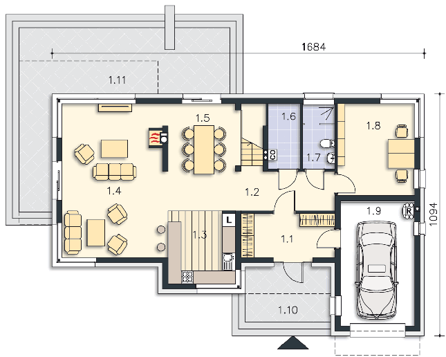 Rzut parteru POW. 119,1 m²