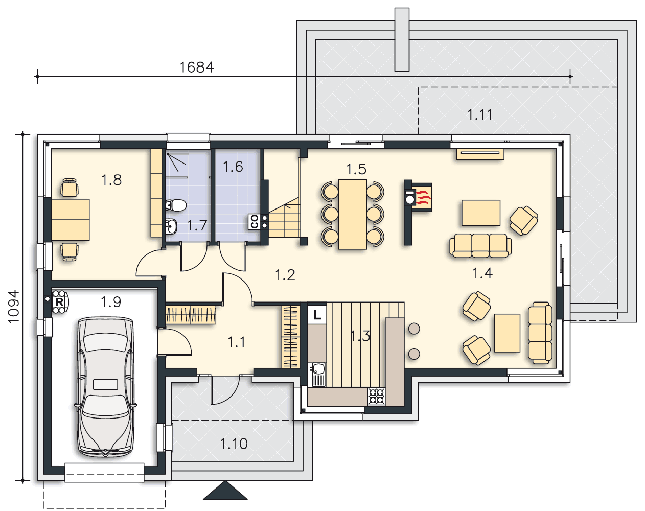 Rzut parteru lustro POW. 119,1 m²