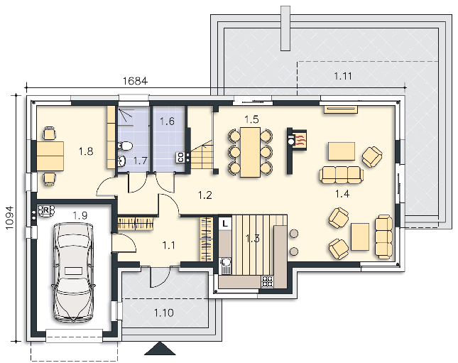Rzut parteru lustro POW. 119,1 m²