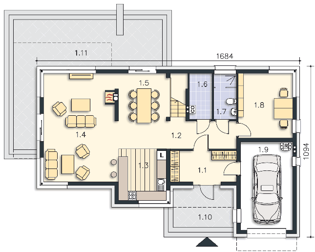 Rzut parteru POW. 119,1 m²