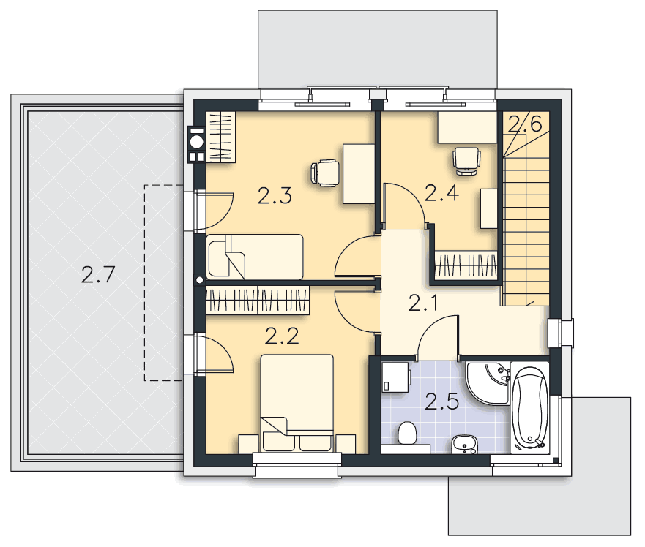 Rzut piętra POW. 45,6 m²