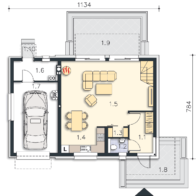 Rzut parteru POW. 69,6 m²