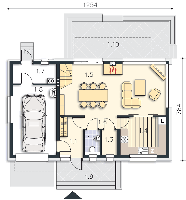 Rzut parteru POW. 77,2 m²