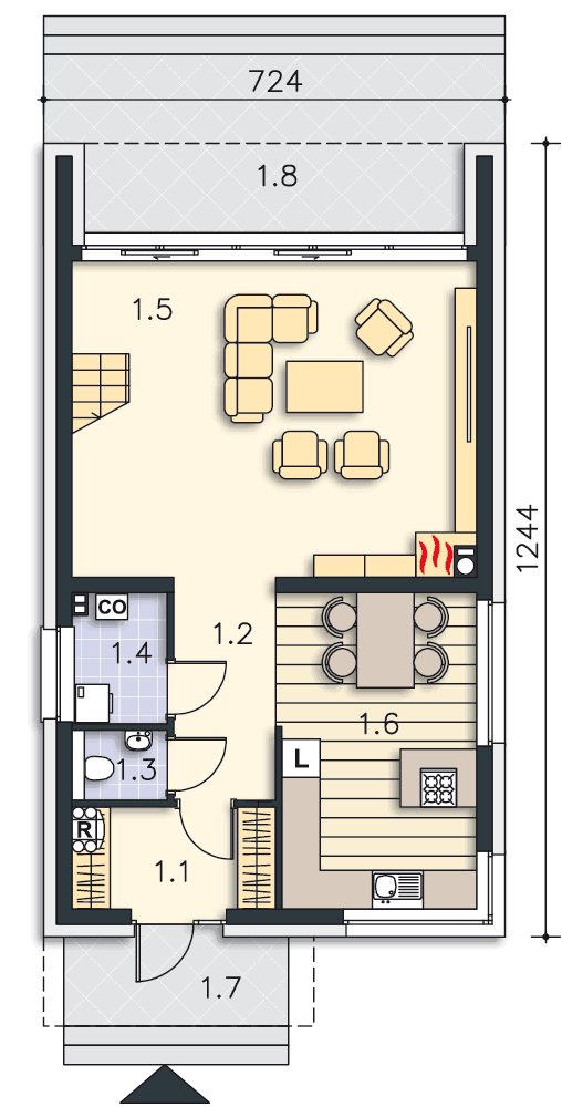 Rzut parteru POW. 61,6 m²