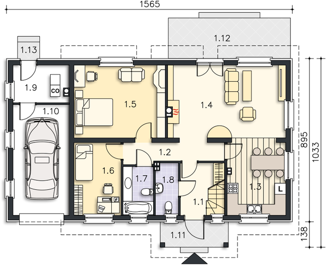 Rzut parteru POW. 112,7 m²