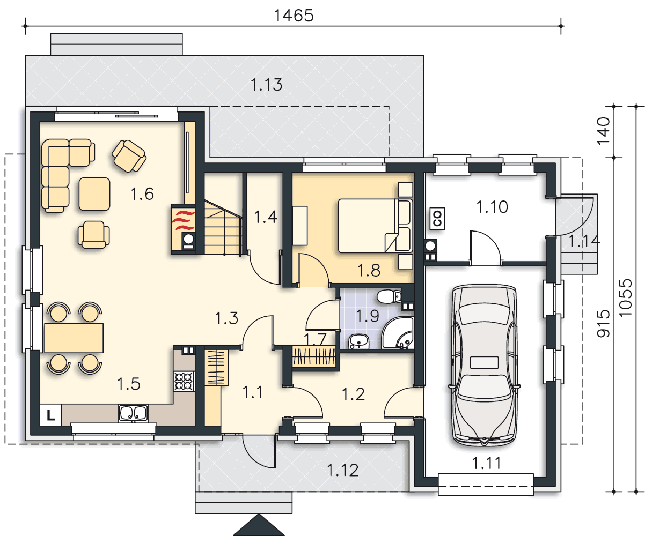 Rzut parteru POW. 96,4 m²
