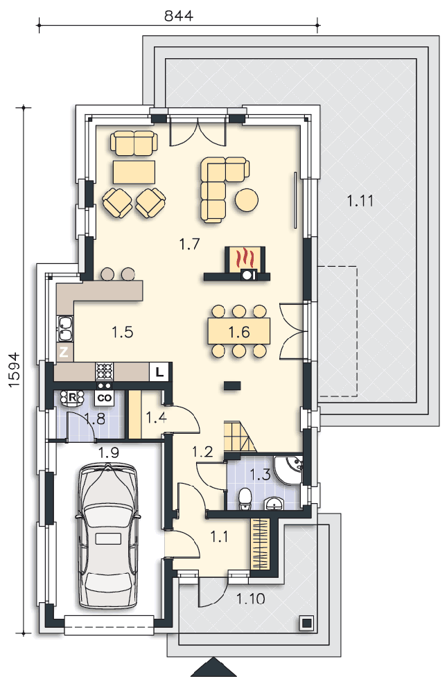 Rzut parteru POW. 95,6 m²