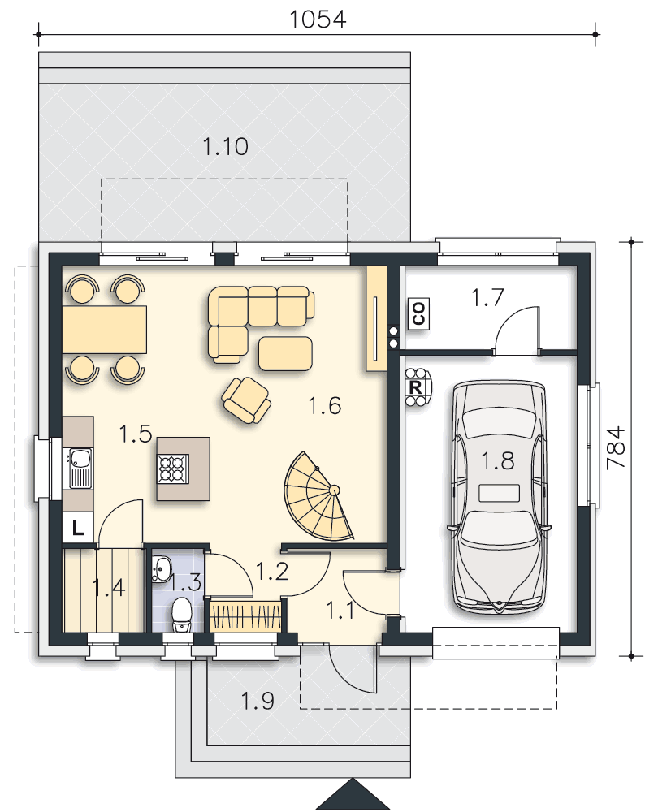 Rzut parteru POW. 63,7 m²