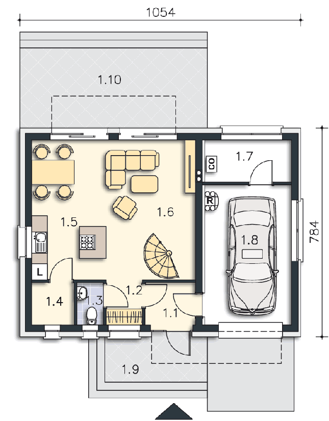 Rzut parteru POW. 63,7 m²