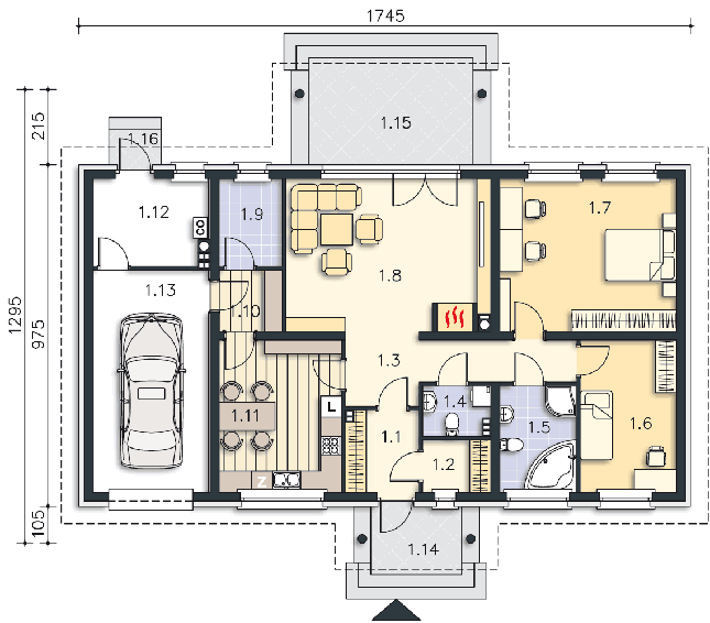 Rzut parteru lustro POW. 138,1 m²