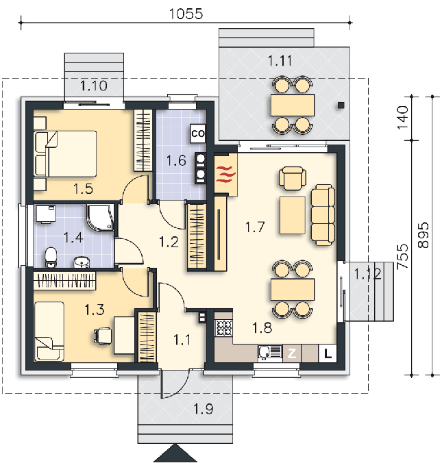 Rzut parteru POW. 67,8 m²