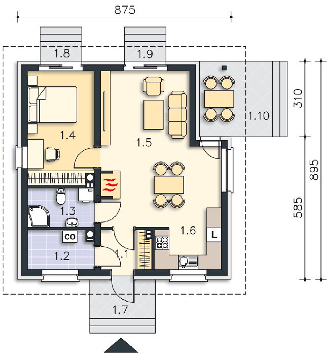 Rzut parteru POW. 56,7 m²