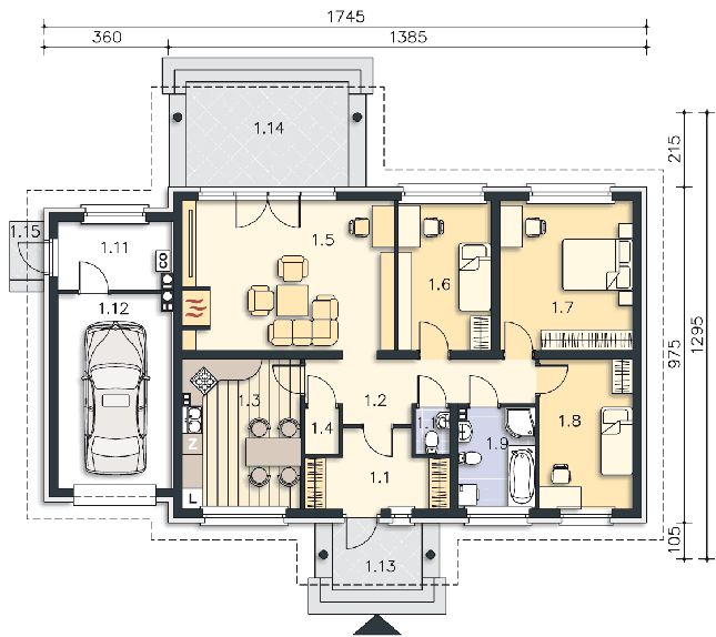 Rzut parteru POW. 133,0 m²