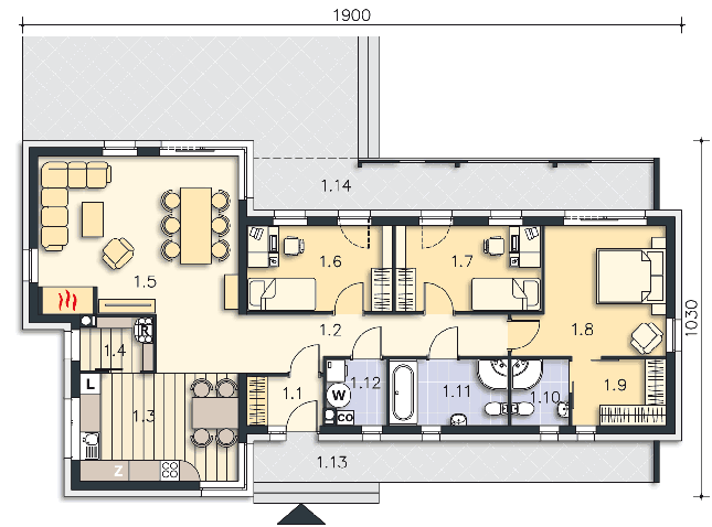 Rzut parteru POW. 112,3 m²