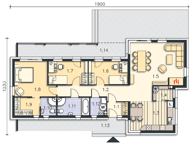 Rzut parteru lustro POW. 112,3 m²