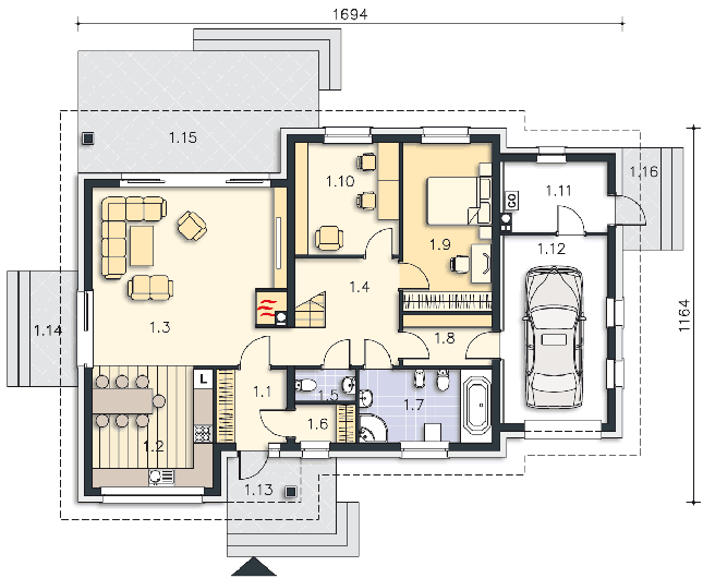 Rzut parteru POW. 133,8 m²