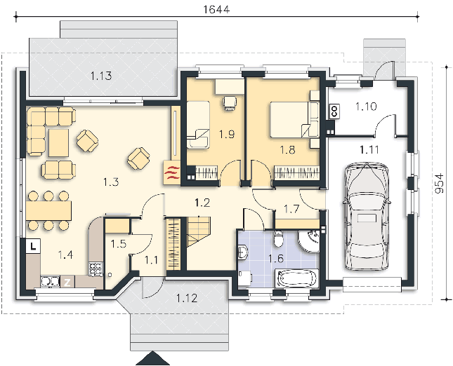 Rzut parteru POW. 113,8 m²