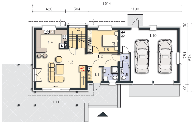 Rzut parteru POW. 120,6 m²