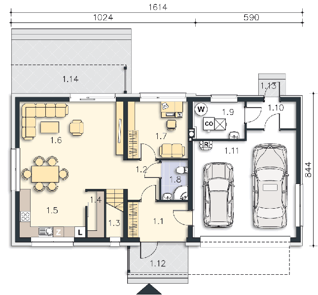 Rzut parteru POW. 108,7 m²