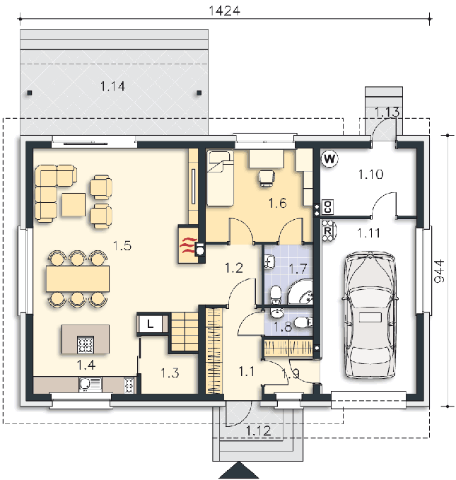 Rzut parteru POW. 105,8 m²