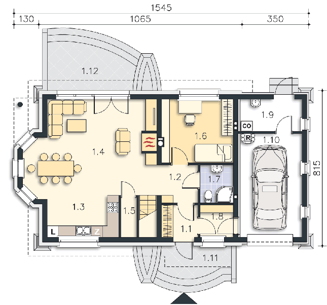 Rzut parteru POW. 91,9 m²