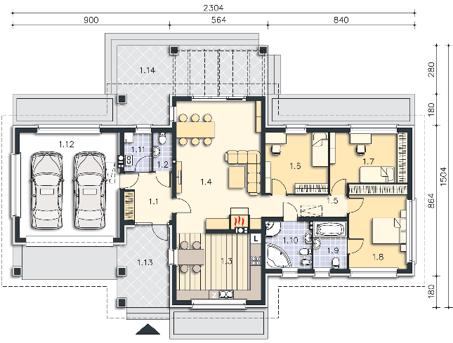 Rzut parteru POW. 164,3 m²