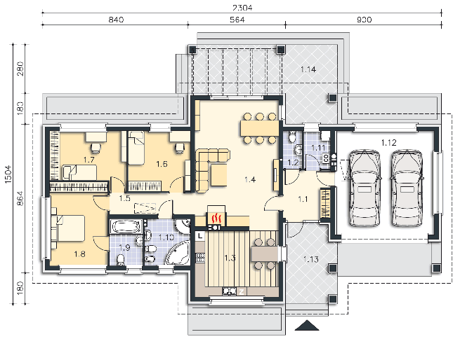 Rzut parteru lustro POW. 164,3 m²