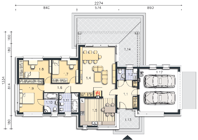 Rzut parteru lustro POW. 155,3 m²