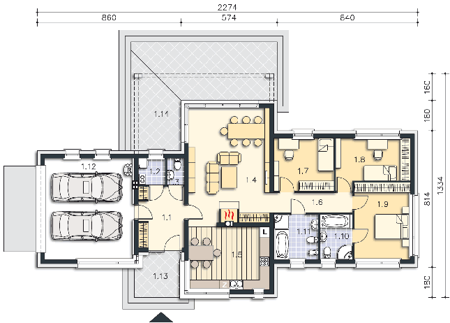 Rzut parteru POW. 155,3 m²
