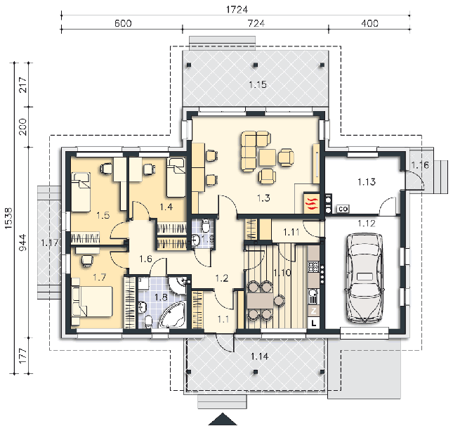 Rzut parteru lustro POW. 141,5 m²