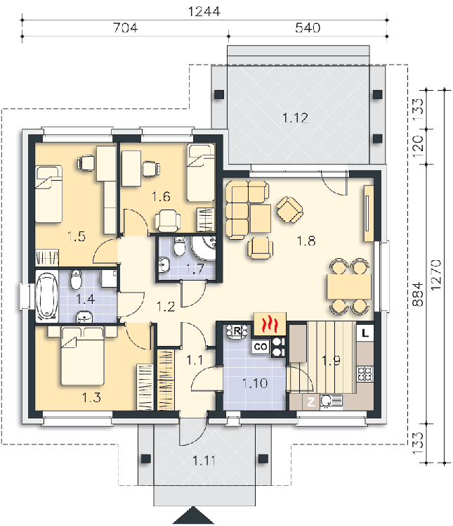 Rzut parteru POW. 93,6 m²