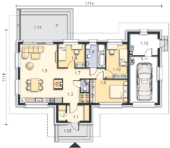 Rzut parteru lustro POW. 118,4 m²