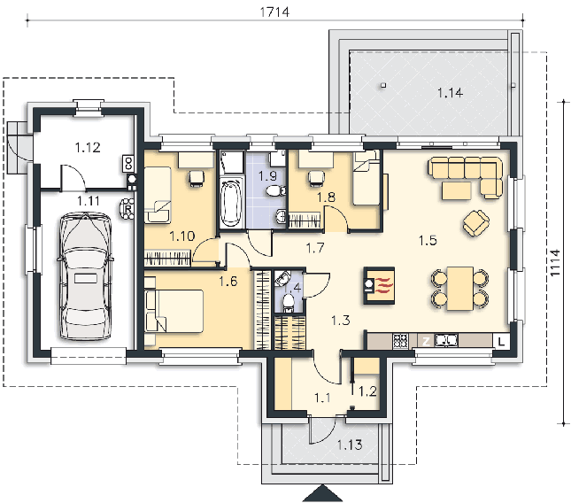 Rzut parteru POW. 118,4 m²