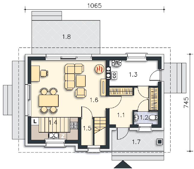 Rzut parteru POW. 50,9 m²