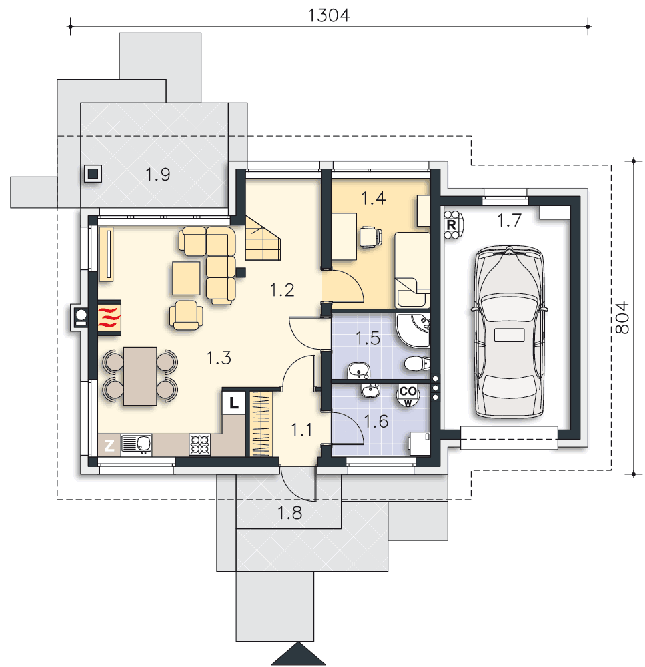 Rzut parteru POW. 72,1 m²