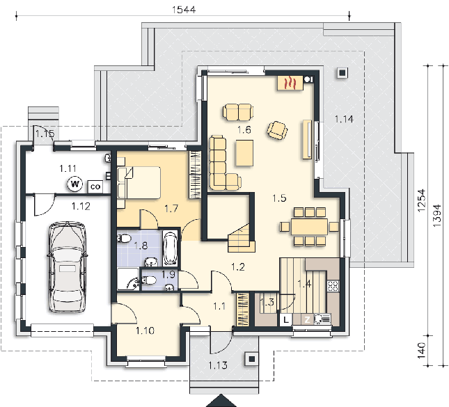 Rzut parteru POW. 125,0 m²