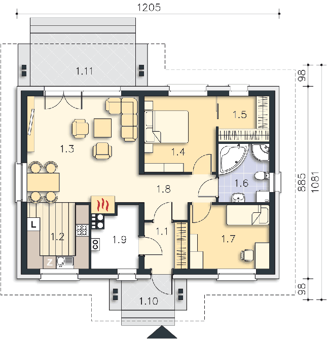 Rzut parteru POW. 83,5 m²