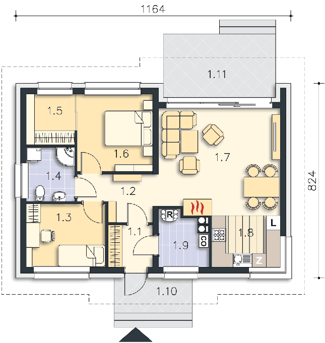 Rzut parteru POW. 71,6 m²