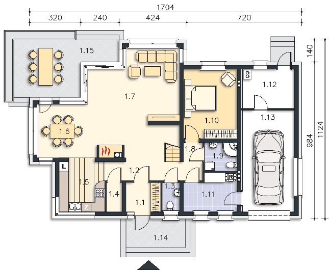 Rzut parteru POW. 126,8 m²