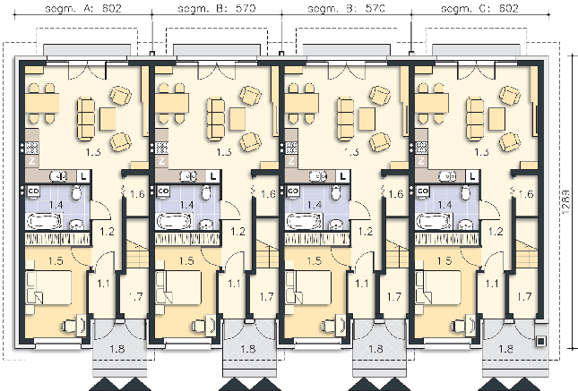 Rzut parteru POW. 57,0 m²