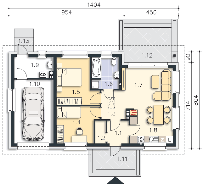 Rzut parteru POW. 83,5 m²
