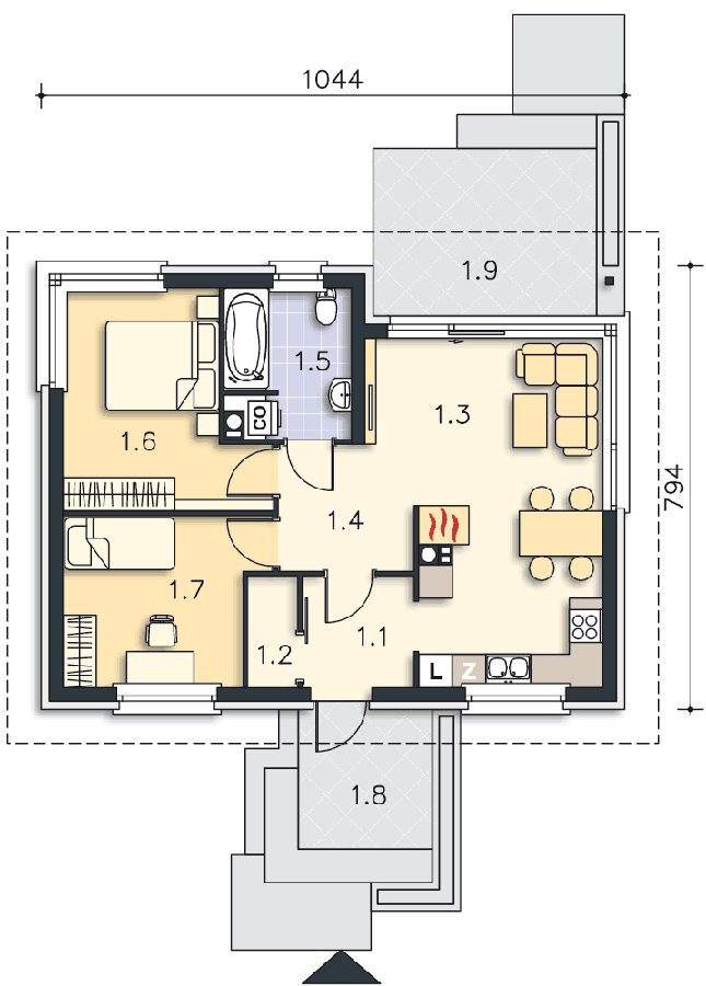 Rzut parteru POW. 62,5 m²
