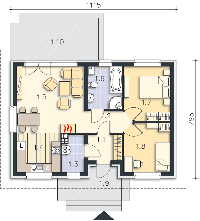 Rzut parteru POW. 68,1 m²