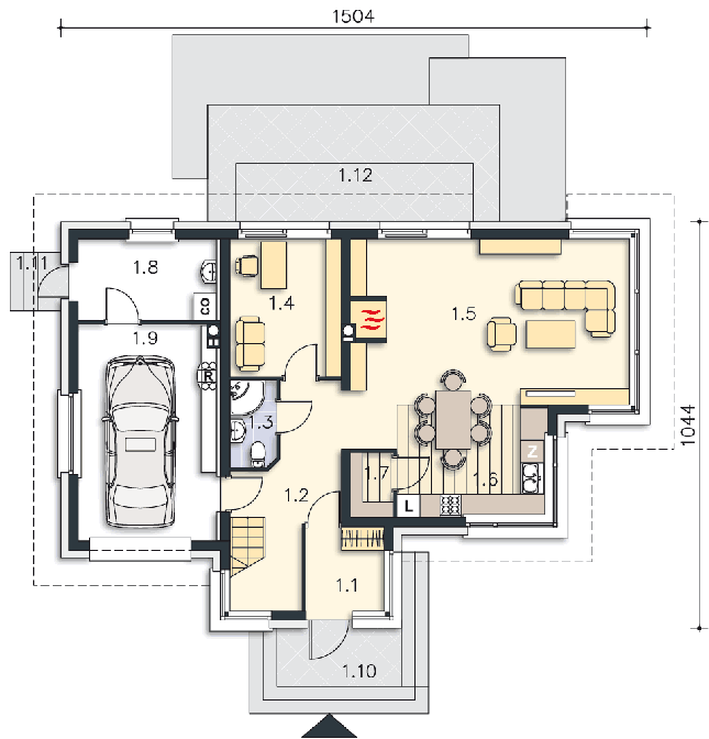 Rzut parteru POW. 100,9 m²