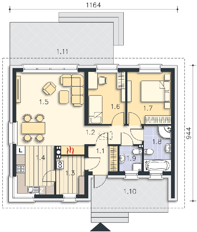 Rzut parteru POW. 77,7 m²