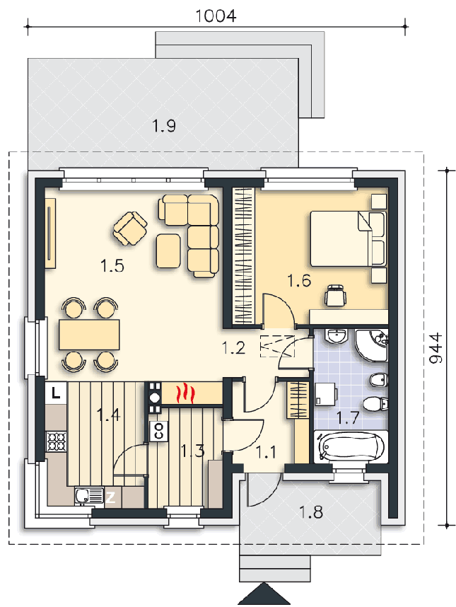 Rzut parteru POW. 69,2 m²