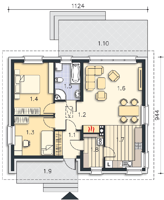 Rzut parteru POW. 78,8 m²