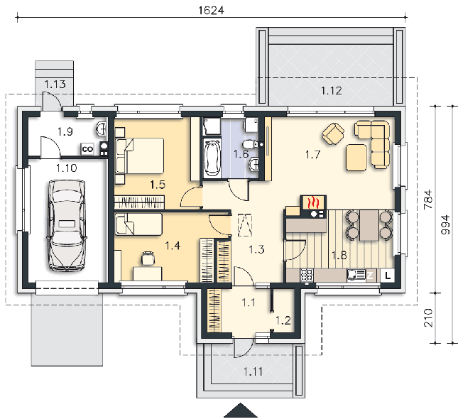 Rzut parteru POW. 106,6 m²